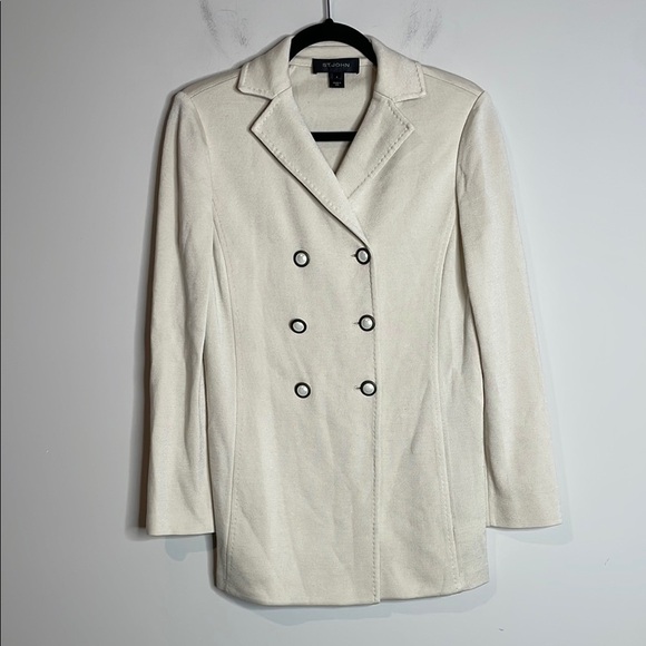 St. John | Women’s Beige Wool Blend Longline Jacket Size 4 - Picture 3 of 7